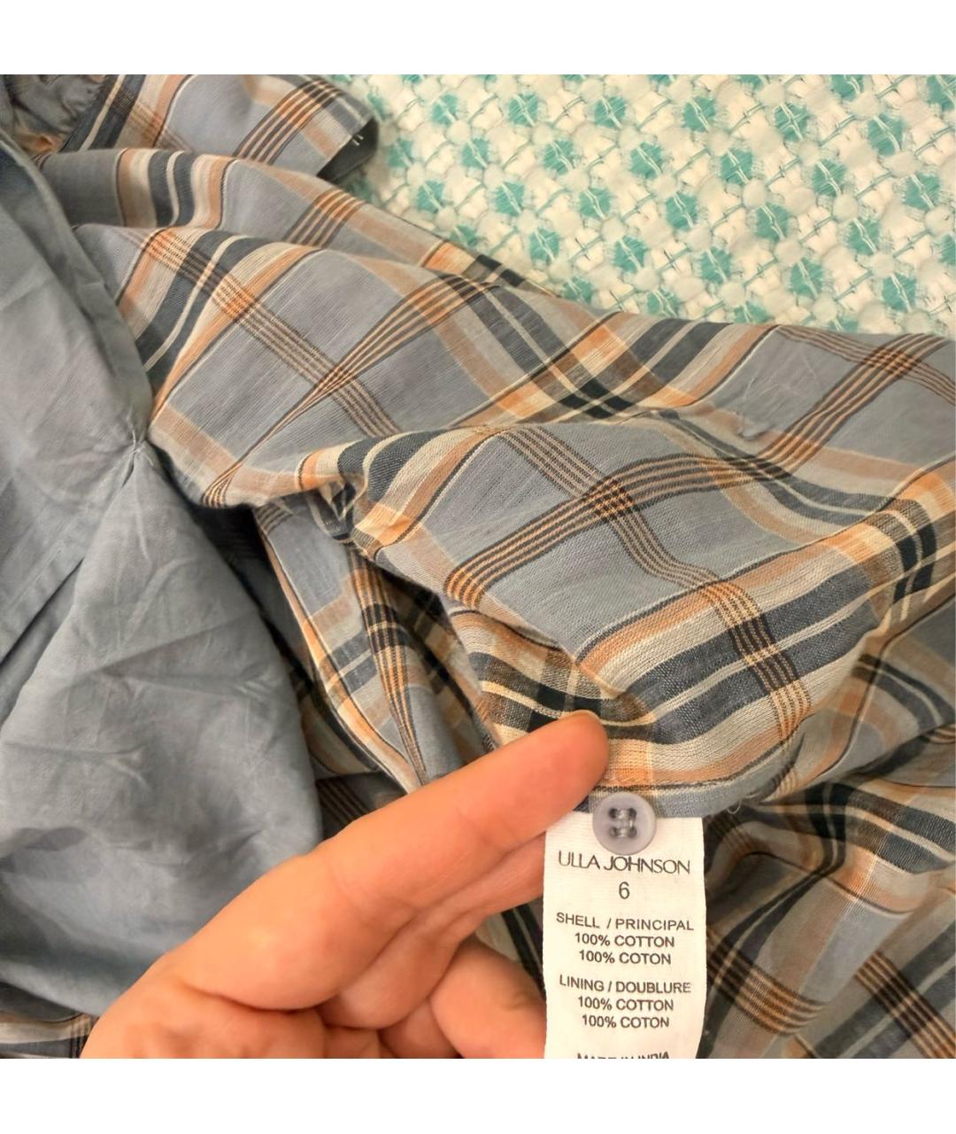 ULLA JOHNSON Голубое хлопковое повседневное платье, фото 3