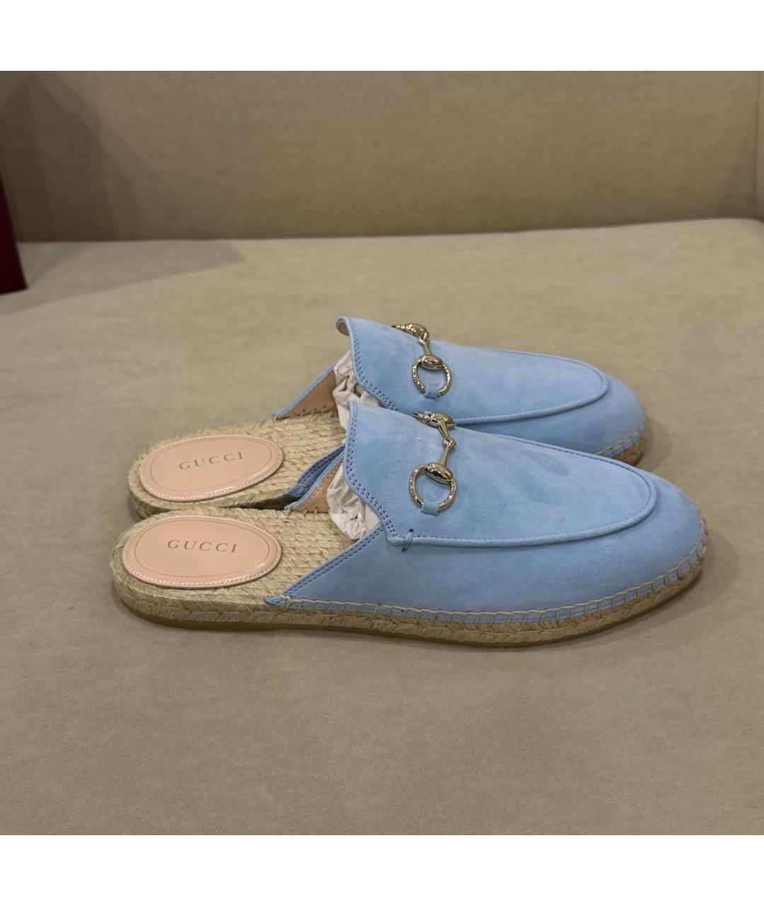 GUCCI Голубые замшевые мюли, фото 7