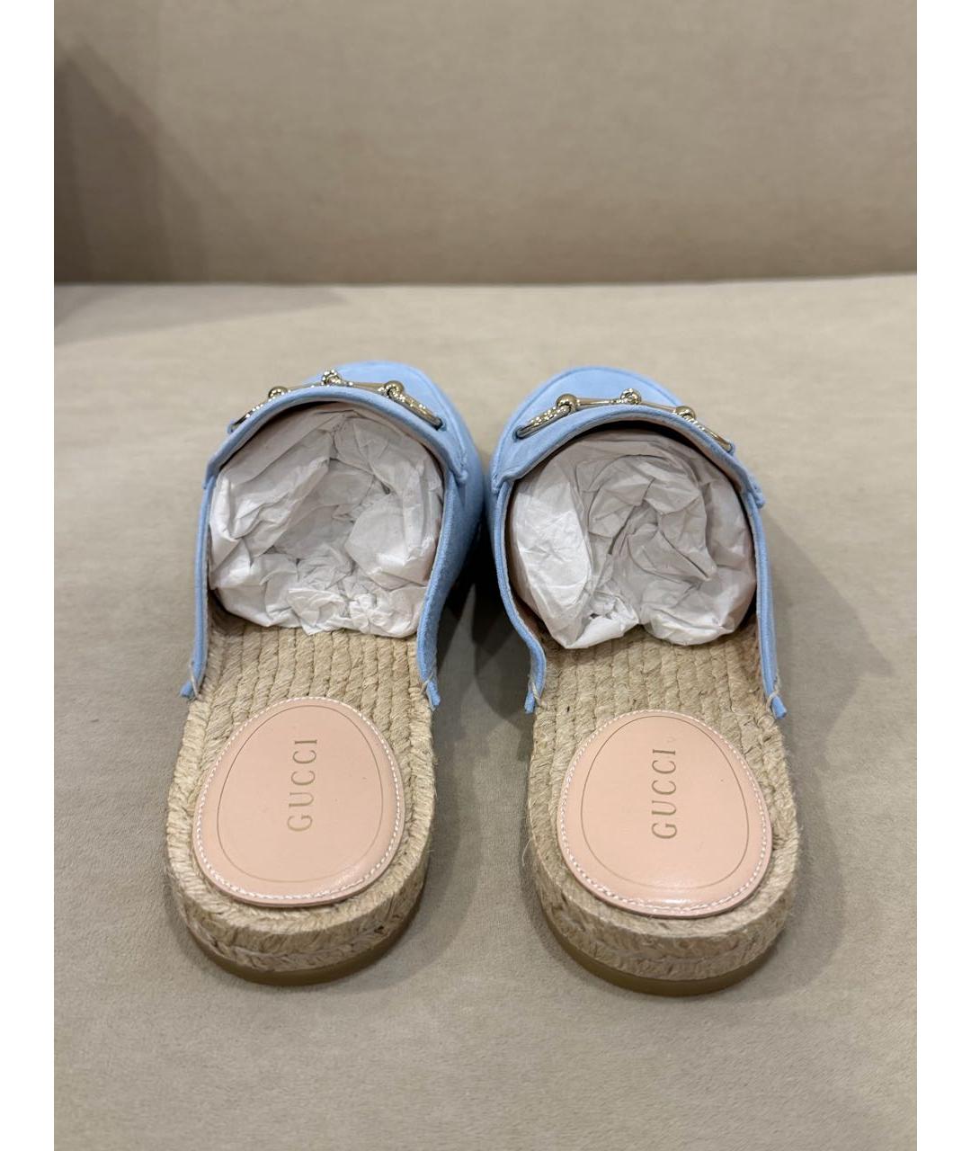 GUCCI Голубые замшевые мюли, фото 4