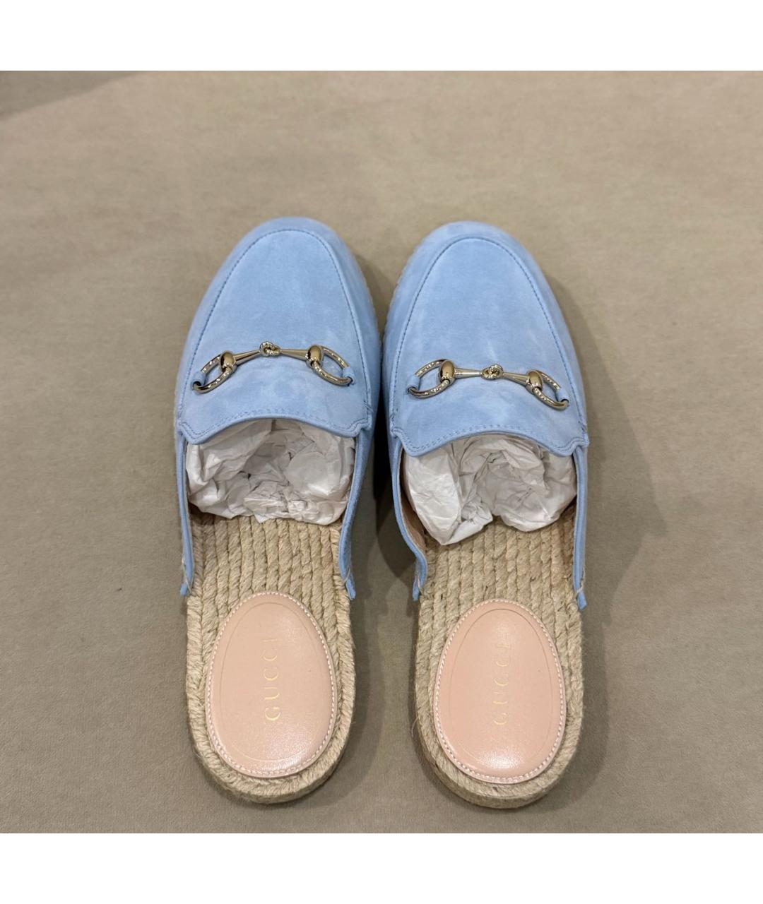 GUCCI Голубые замшевые мюли, фото 3