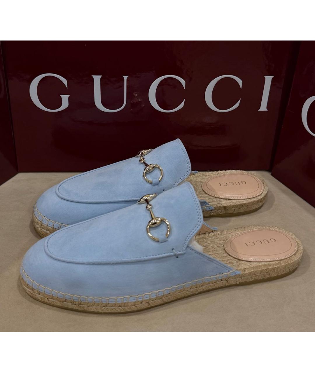 GUCCI Голубые замшевые мюли, фото 6
