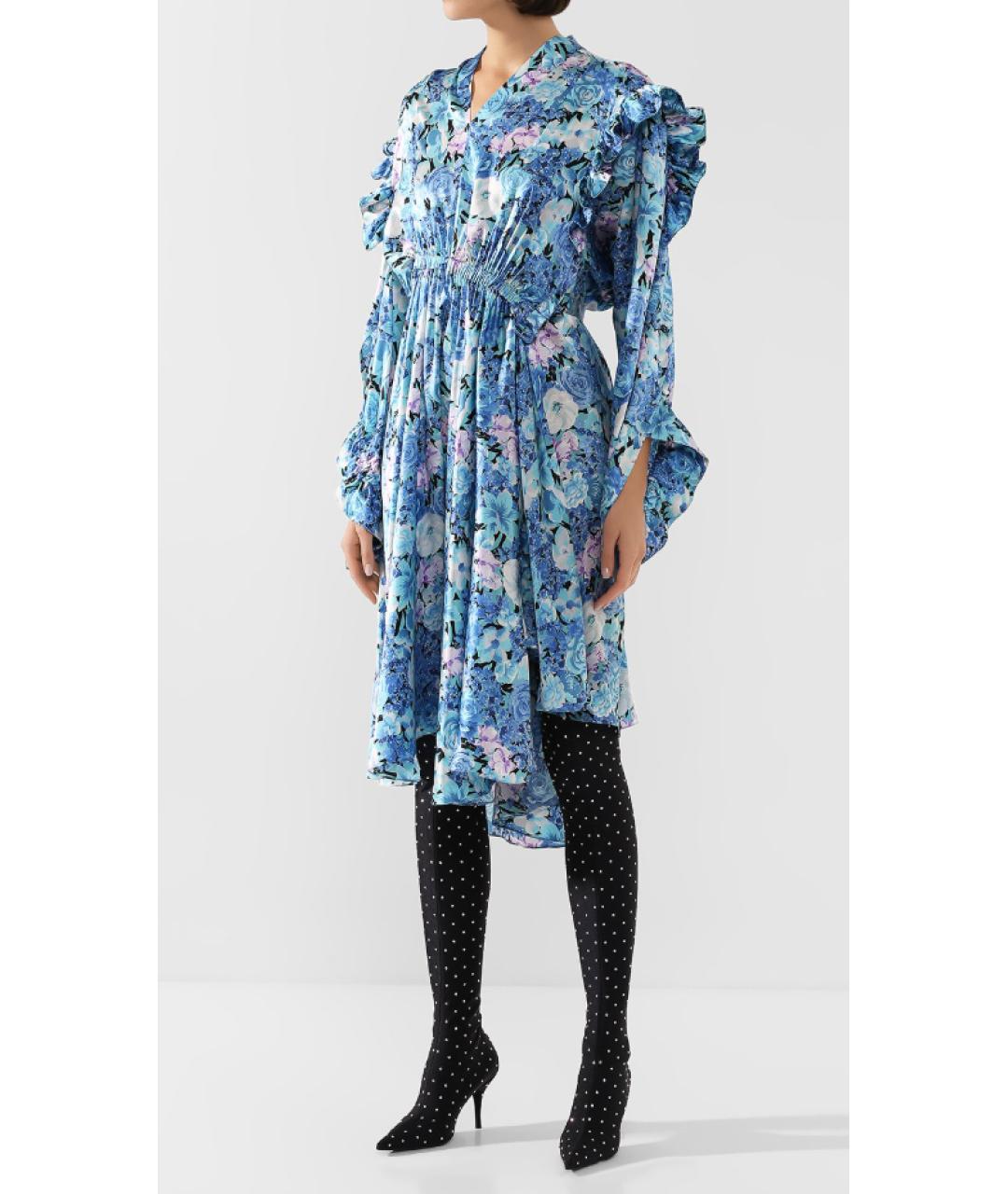 BALENCIAGA Голубое шелковое повседневное платье, фото 3