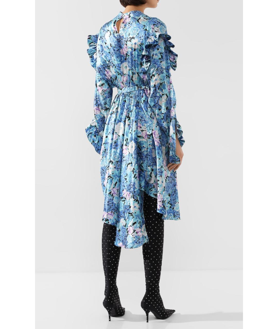 BALENCIAGA Голубое шелковое повседневное платье, фото 2