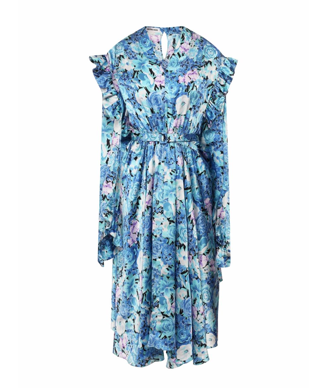 BALENCIAGA Голубое шелковое повседневное платье, фото 1