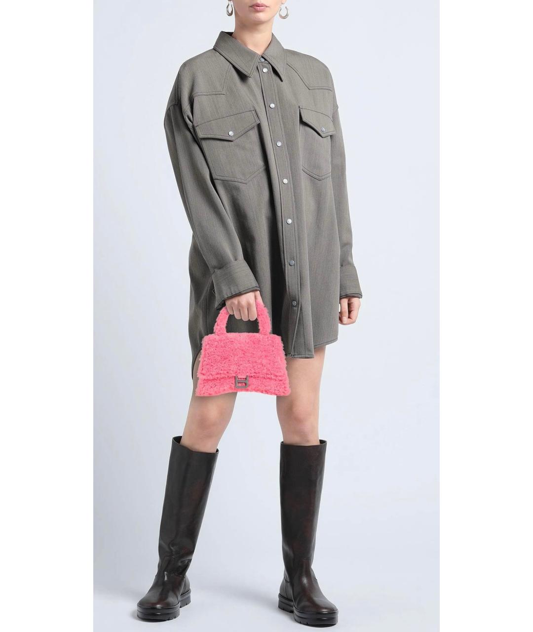 BALENCIAGA Розовая меховая сумка с короткими ручками, фото 3