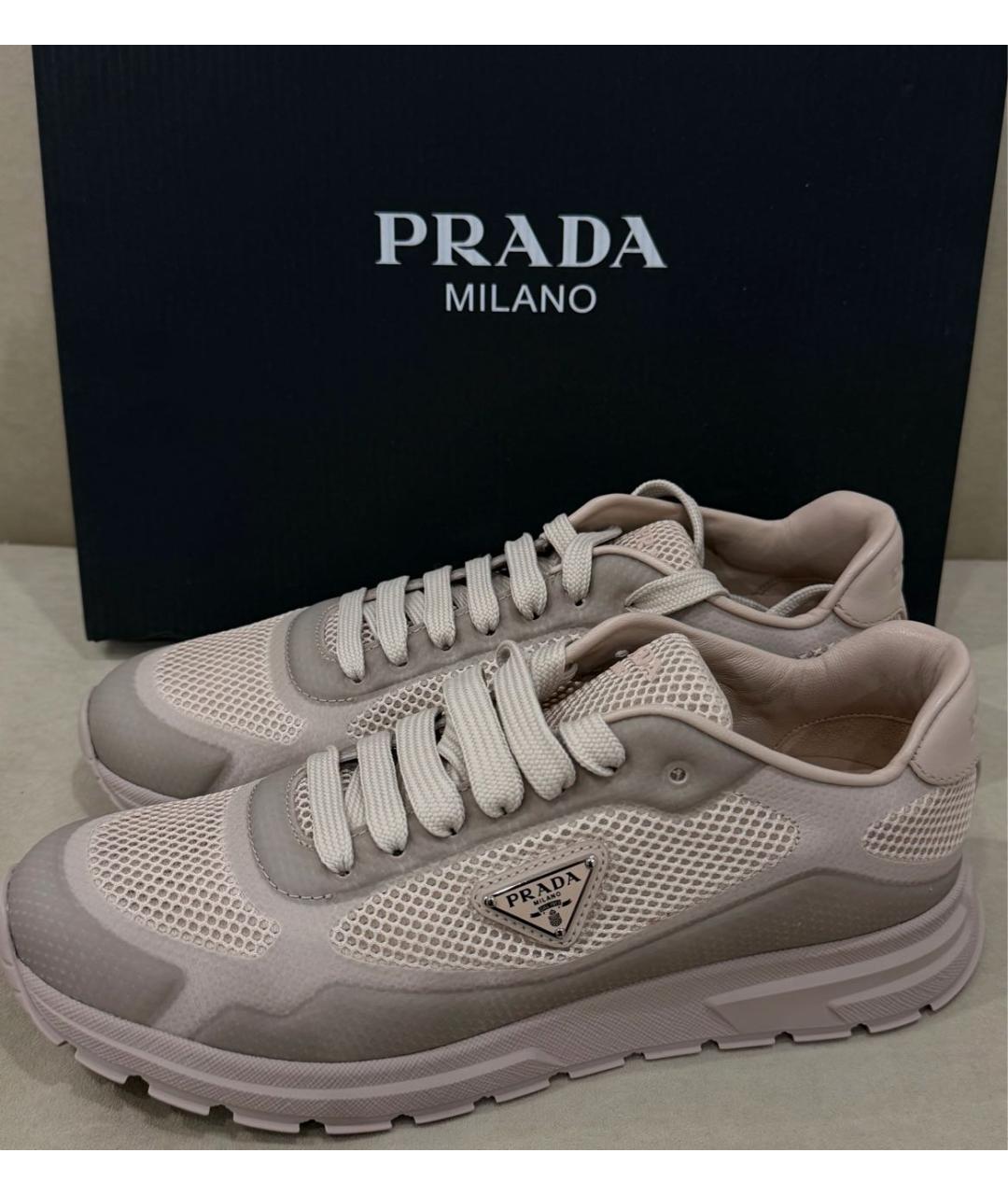 PRADA Бежевые текстильные кроссовки, фото 6