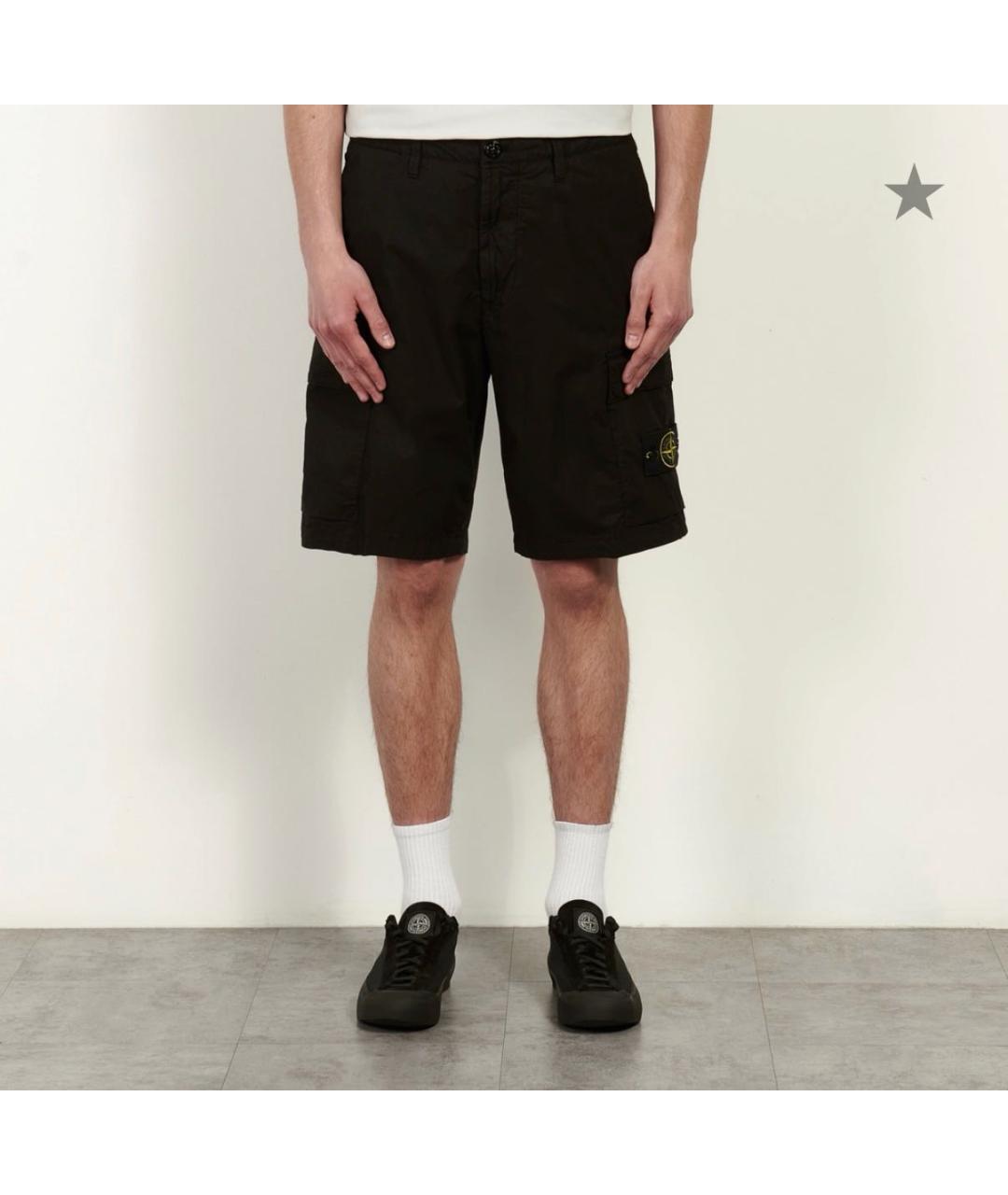 STONE ISLAND Черные хлопковые шорты, фото 3