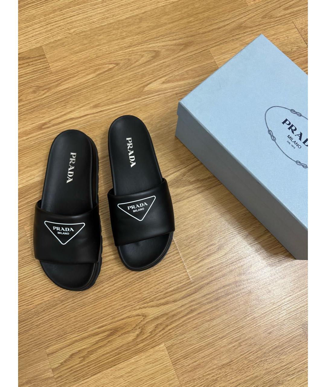 PRADA Черные кожаные шлепанцы, фото 4