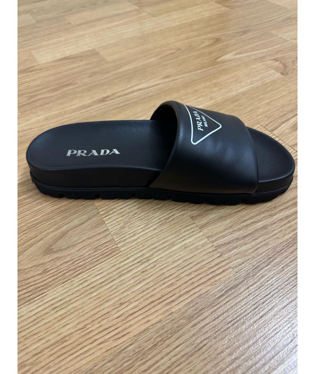 PRADA Черные кожаные шлепанцы, фото 5