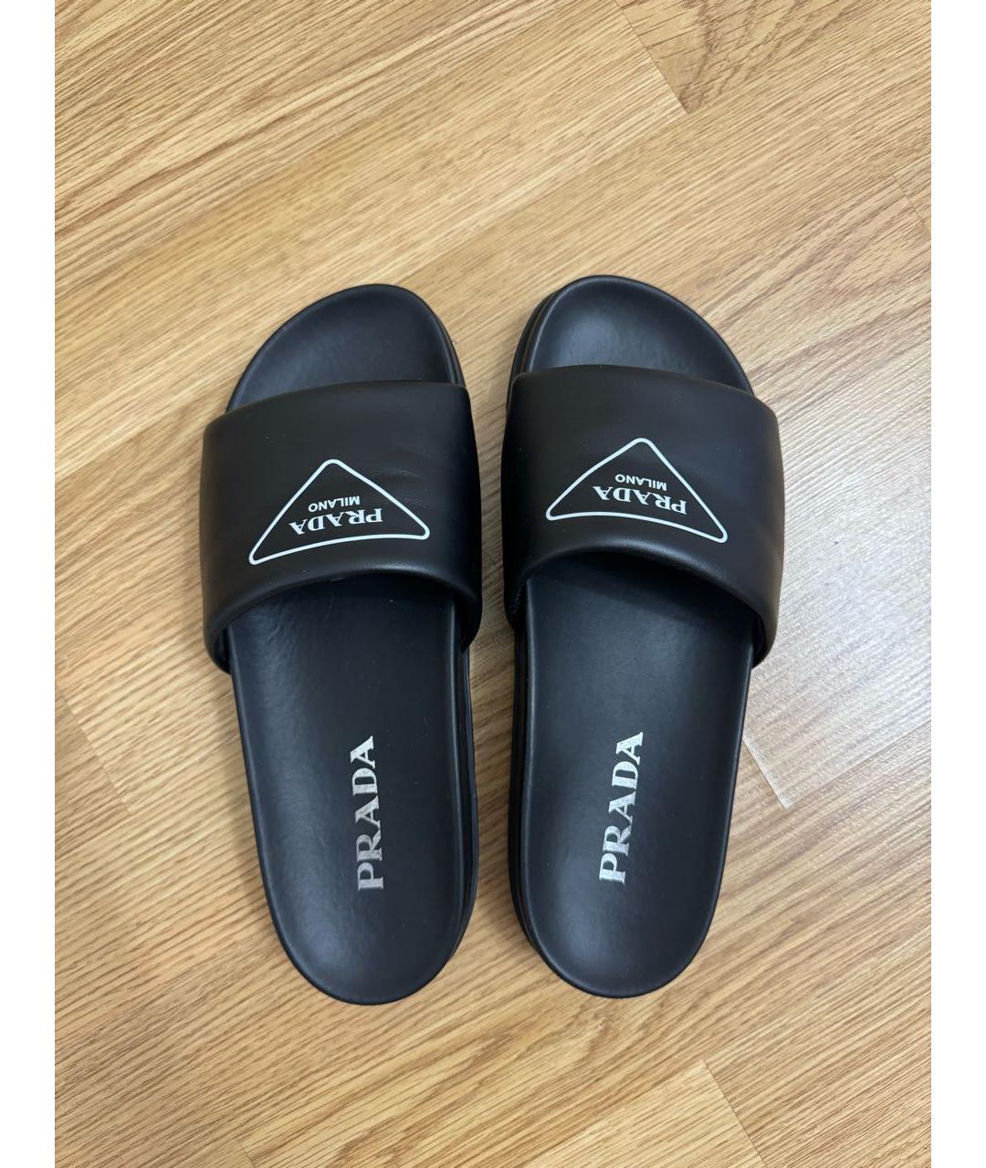 PRADA Черные кожаные шлепанцы, фото 3