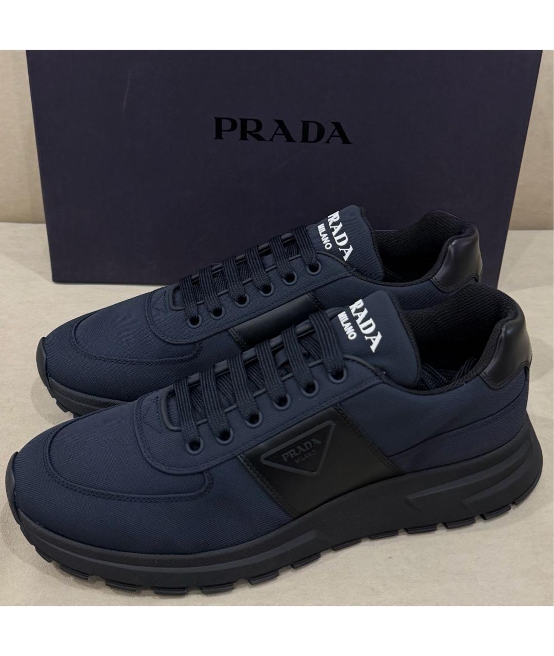 PRADA Темно-синие текстильные низкие кроссовки / кеды, фото 6