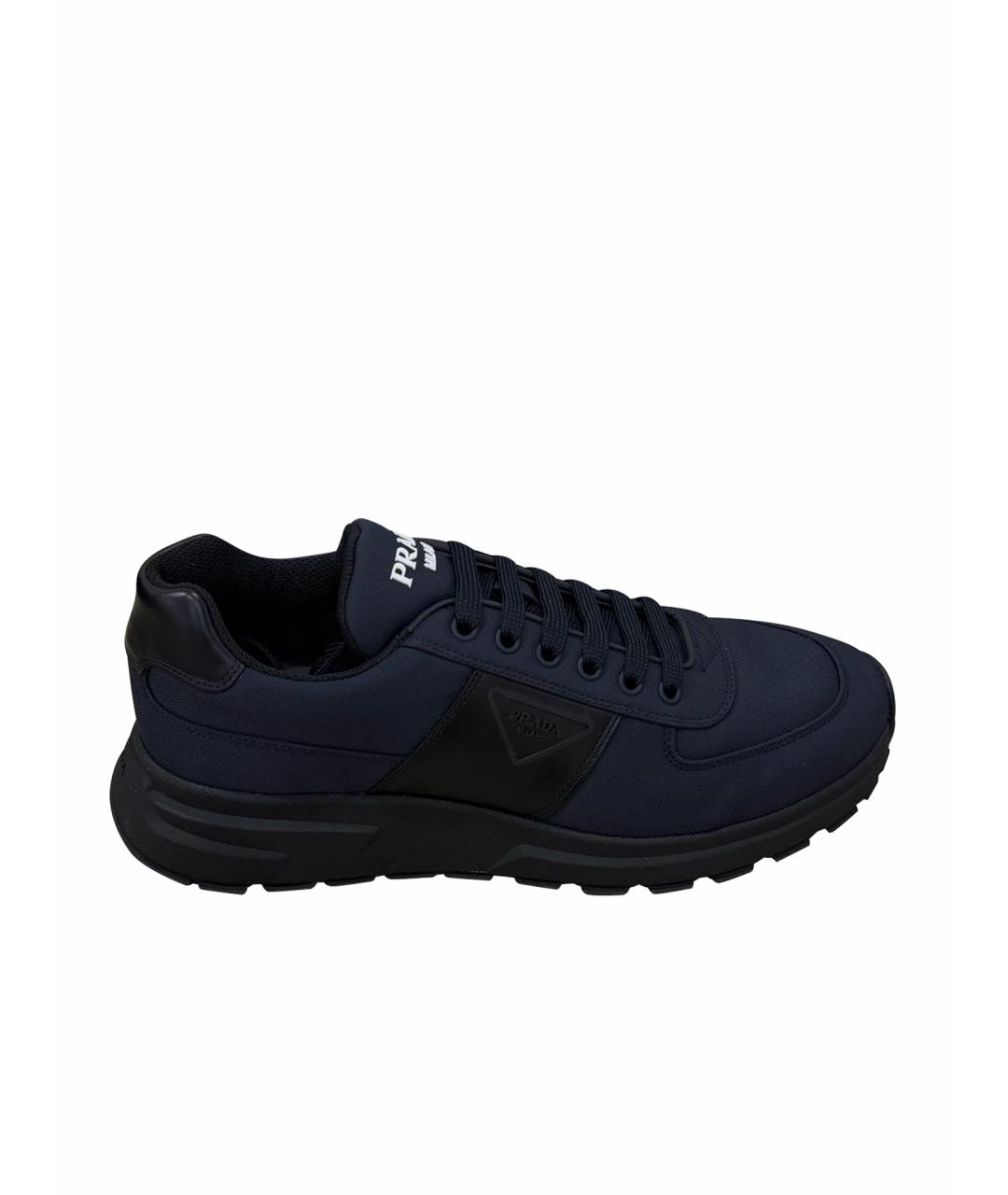 PRADA Темно-синие текстильные низкие кроссовки / кеды, фото 1