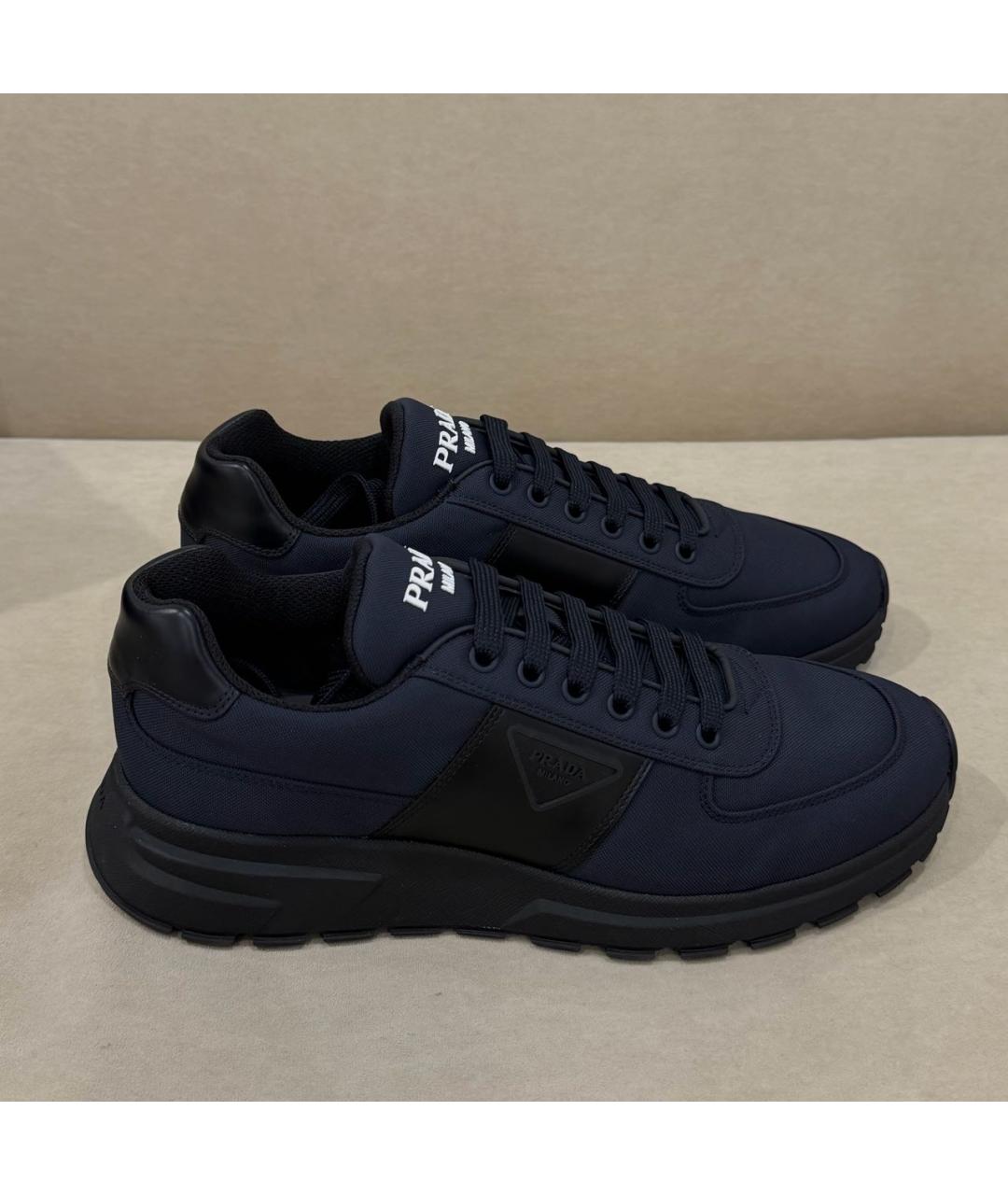 PRADA Темно-синие текстильные низкие кроссовки / кеды, фото 7