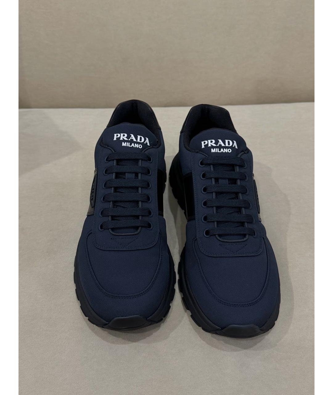 PRADA Темно-синие текстильные низкие кроссовки / кеды, фото 2