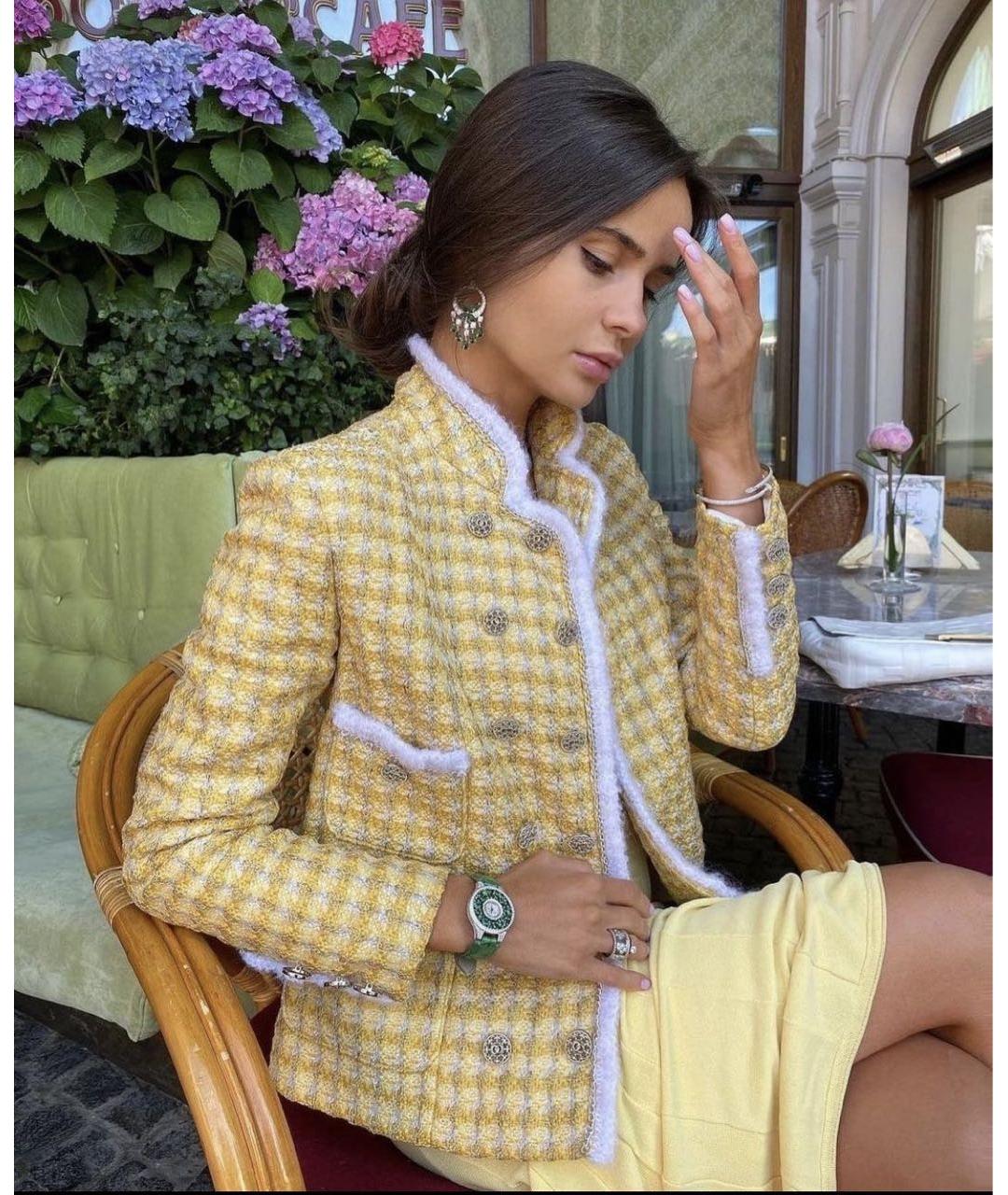 CHANEL Желтый твидовый жакет/пиджак, фото 5