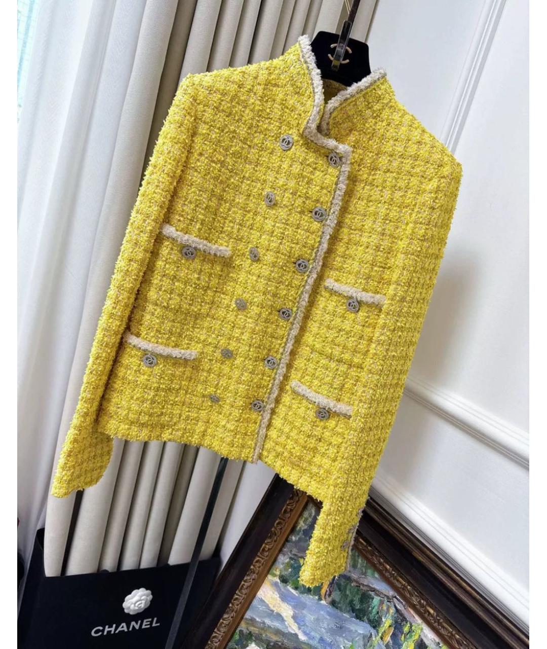 CHANEL Желтый твидовый жакет/пиджак, фото 8