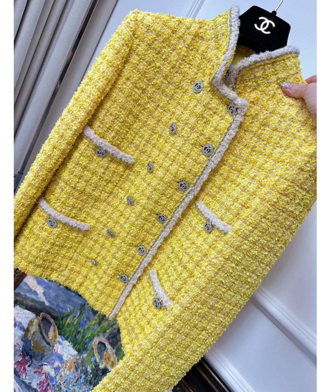 CHANEL Желтый твидовый жакет/пиджак, фото 3