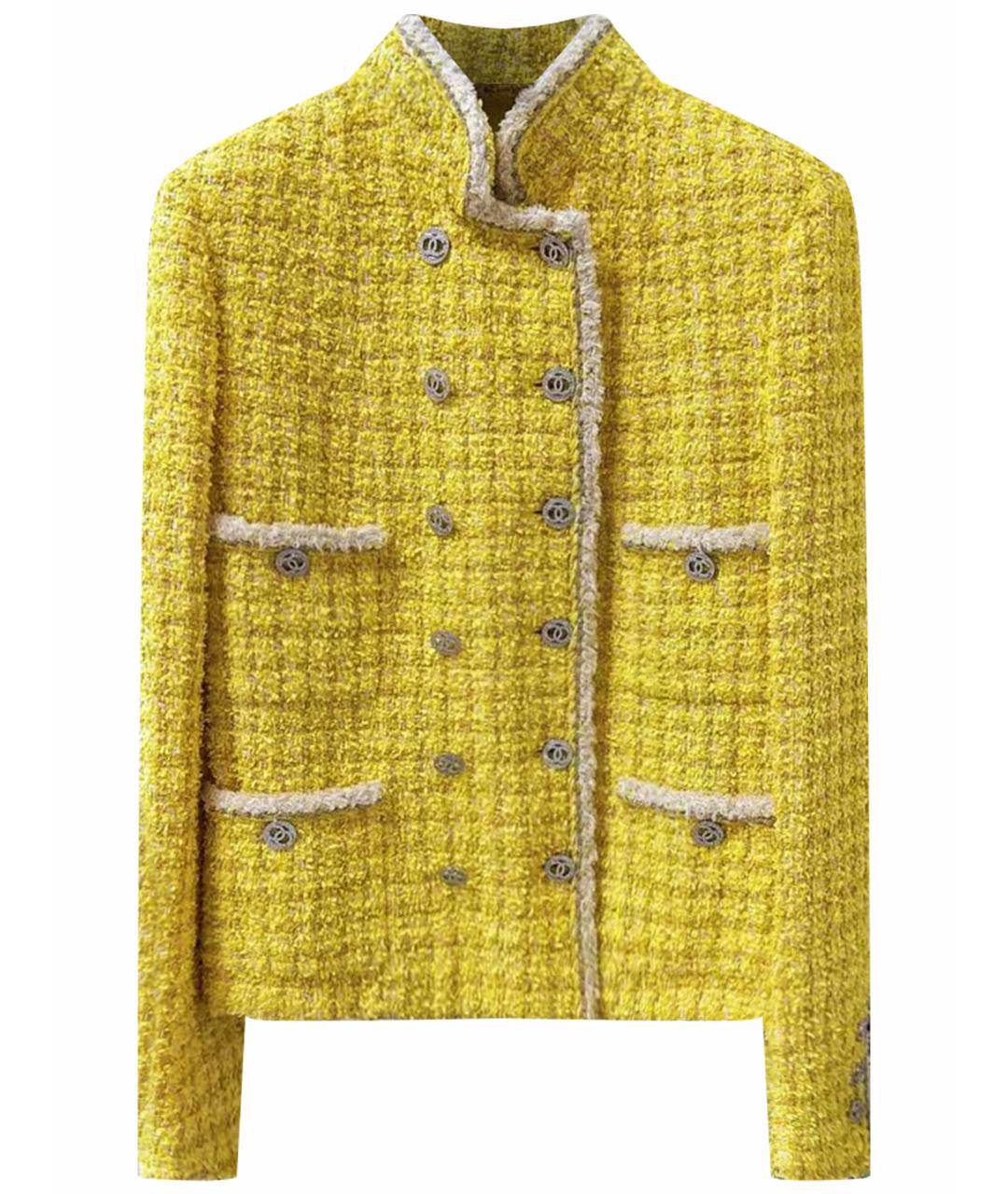 CHANEL Желтый твидовый жакет/пиджак, фото 1