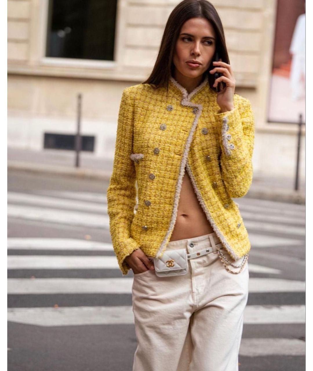 CHANEL Желтый твидовый жакет/пиджак, фото 4