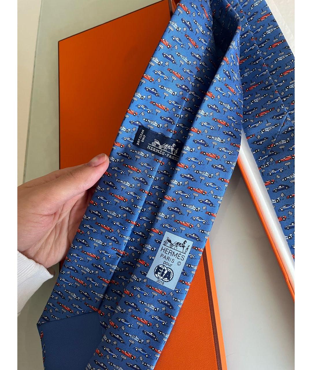 HERMES Синий шелковый галстук, фото 4
