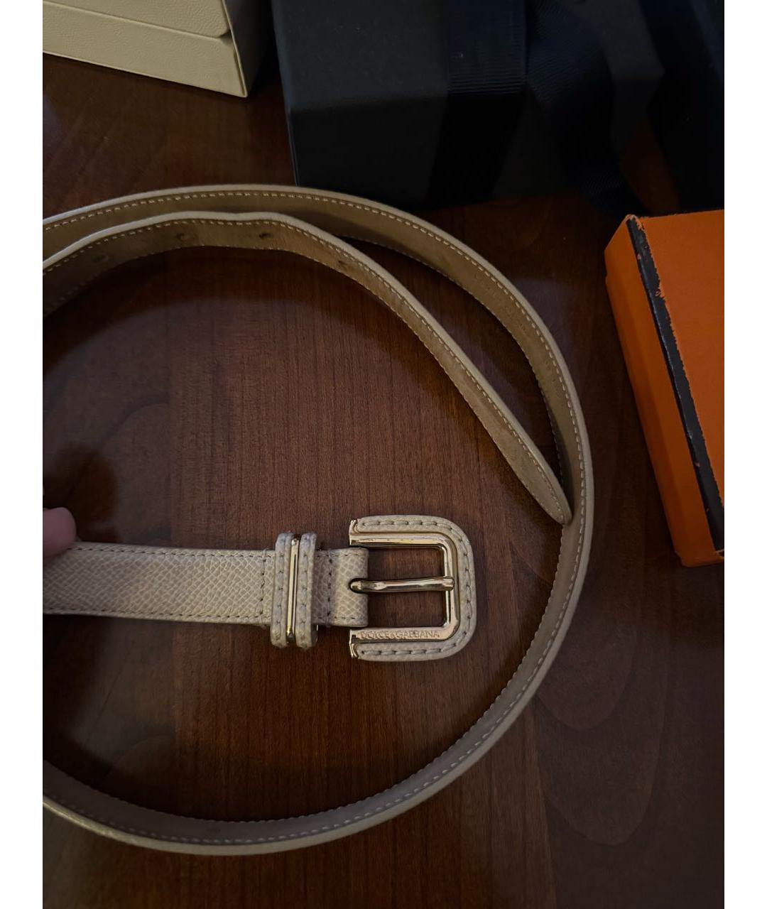 DOLCE&GABBANA Бежевый кожаный ремень, фото 2