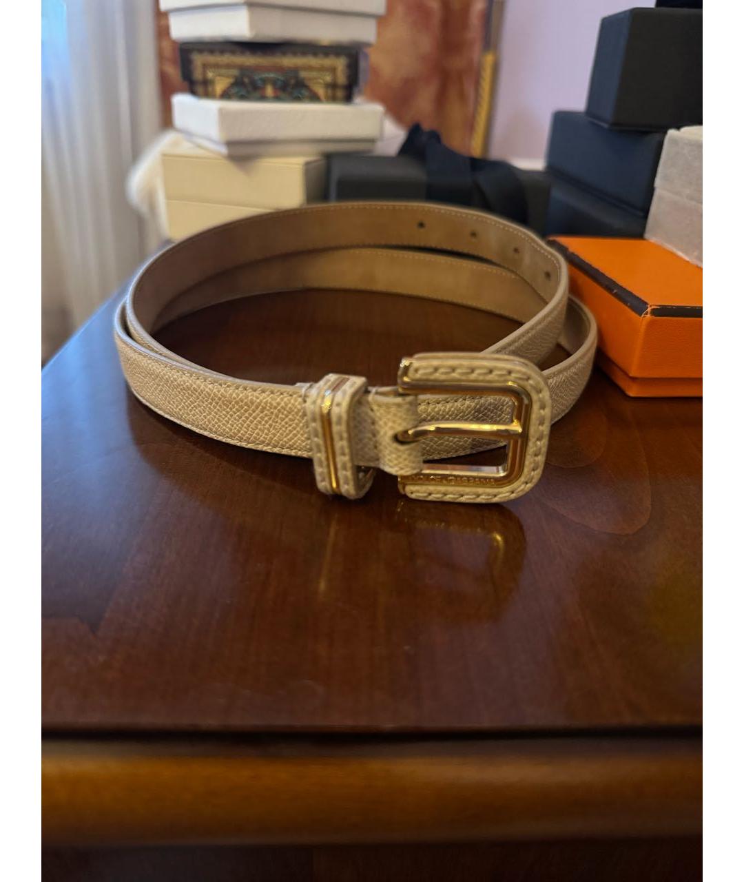 DOLCE&GABBANA Бежевый кожаный ремень, фото 6