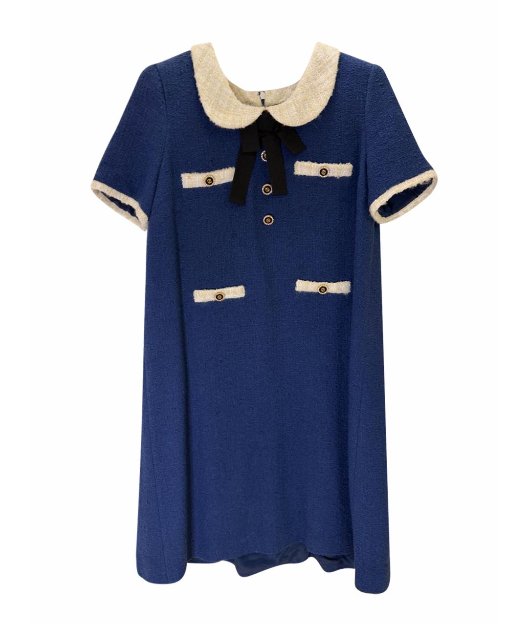 GUCCI Синее твидовое коктейльное платье, фото 1