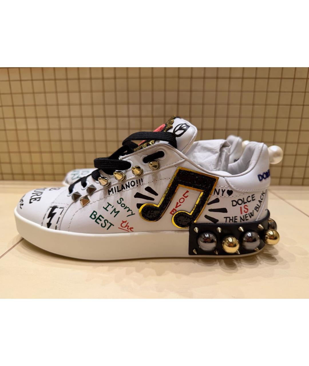 DOLCE&GABBANA Белые кожаные кроссовки, фото 9