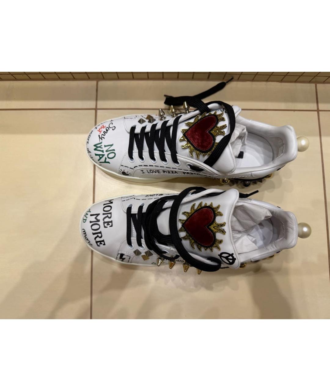 DOLCE&GABBANA Белые кожаные кроссовки, фото 2