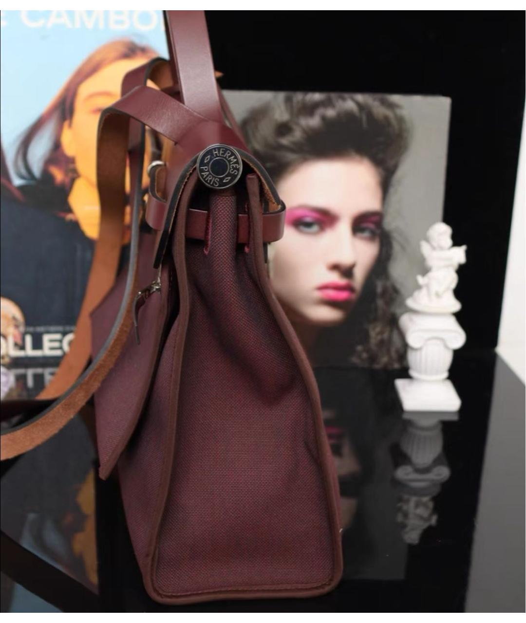 HERMES Бордовая тканевая сумка через плечо, фото 5