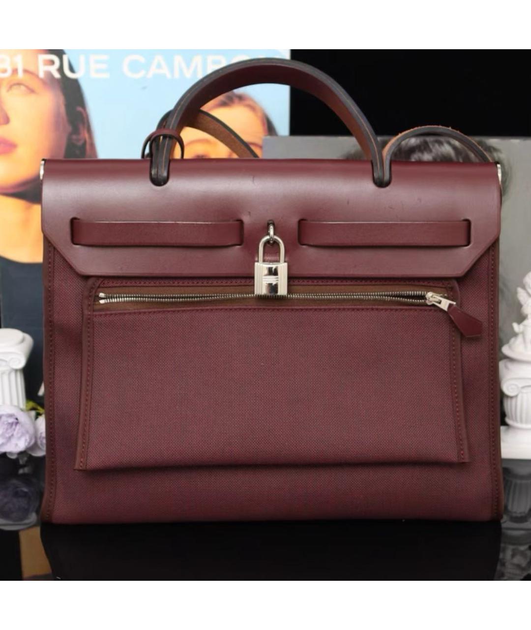 HERMES Бордовая тканевая сумка через плечо, фото 3