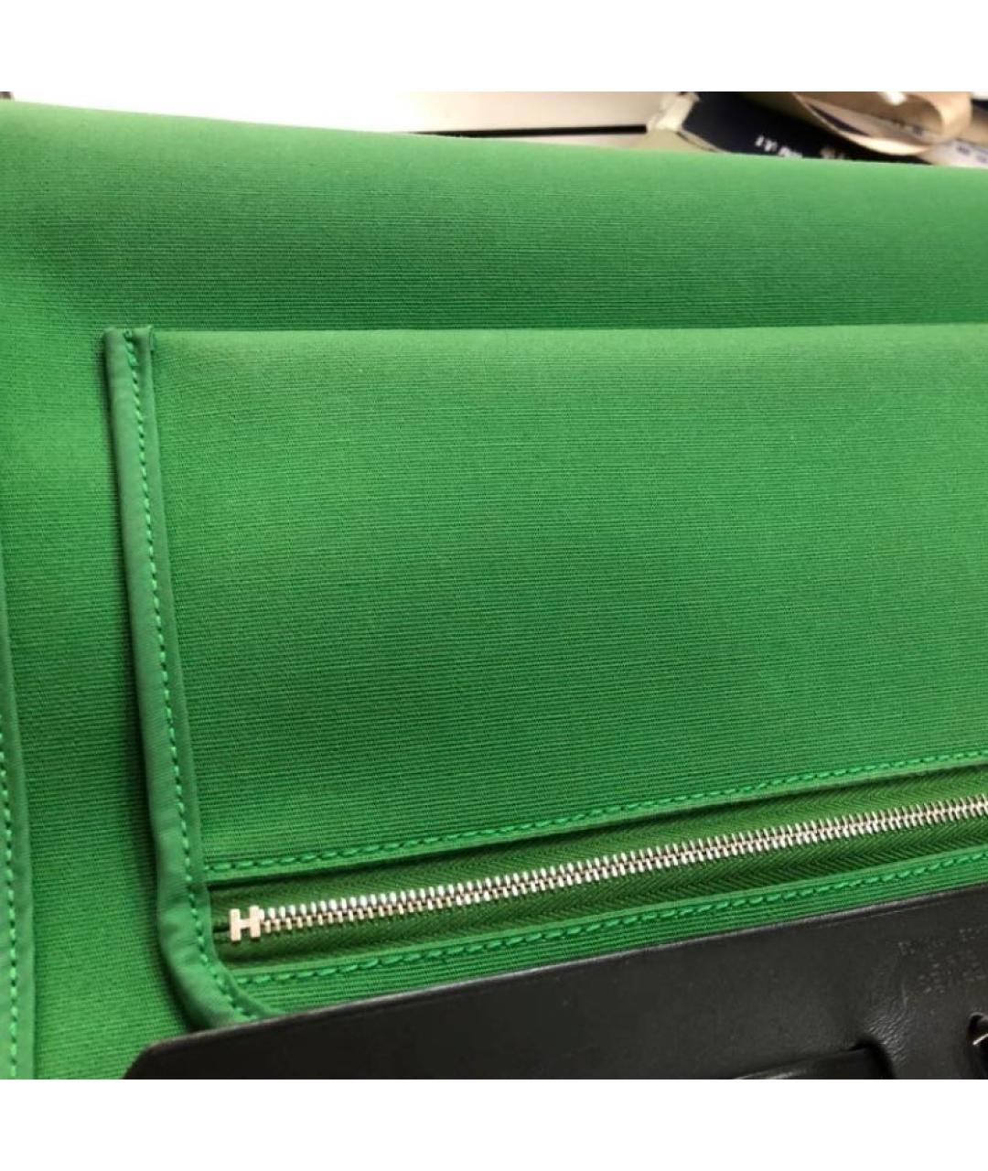HERMES Зеленая тканевая сумка с короткими ручками, фото 3