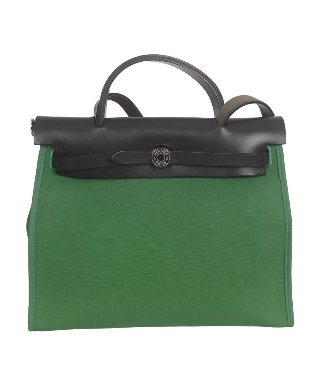 HERMES Зеленая тканевая сумка с короткими ручками, фото 1