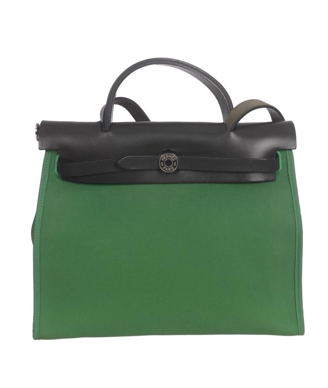 HERMES Зеленая тканевая сумка с короткими ручками, фото 2