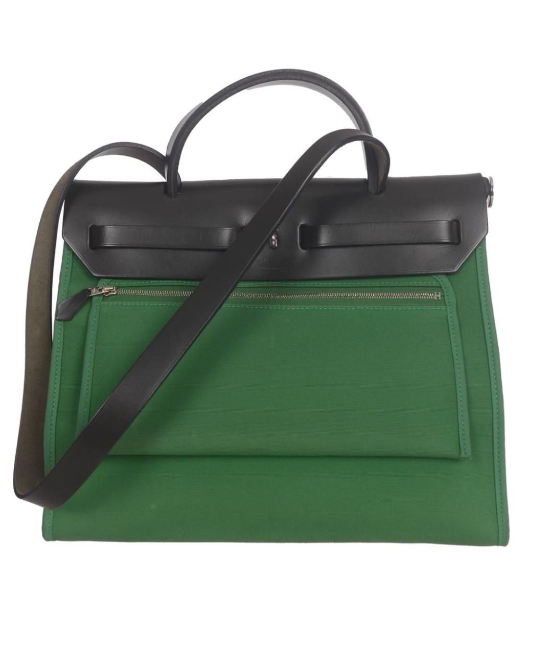 HERMES Зеленая тканевая сумка с короткими ручками, фото 7