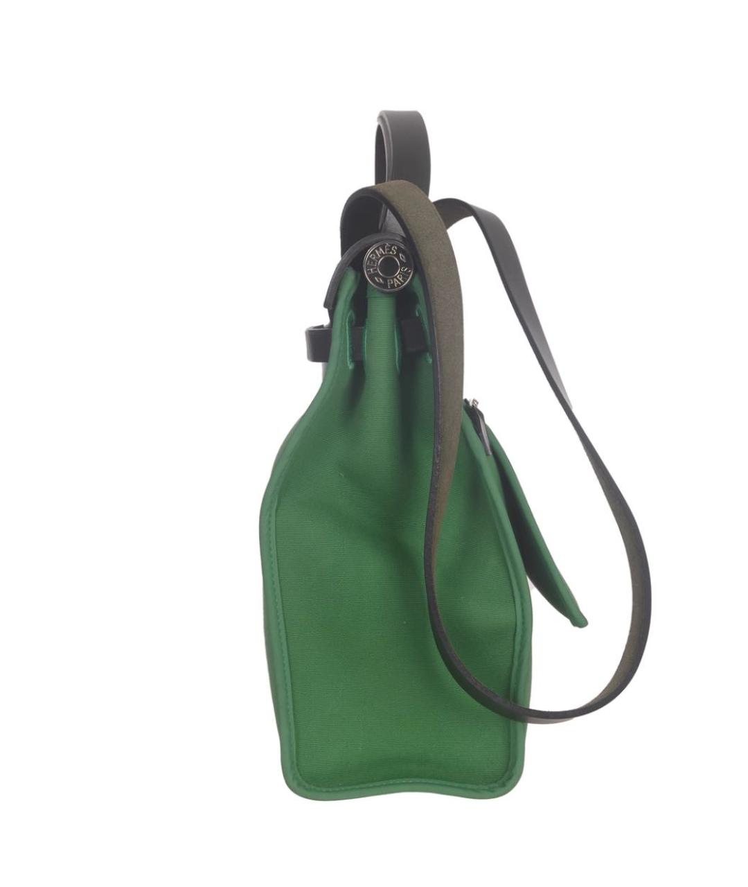 HERMES Зеленая тканевая сумка с короткими ручками, фото 8