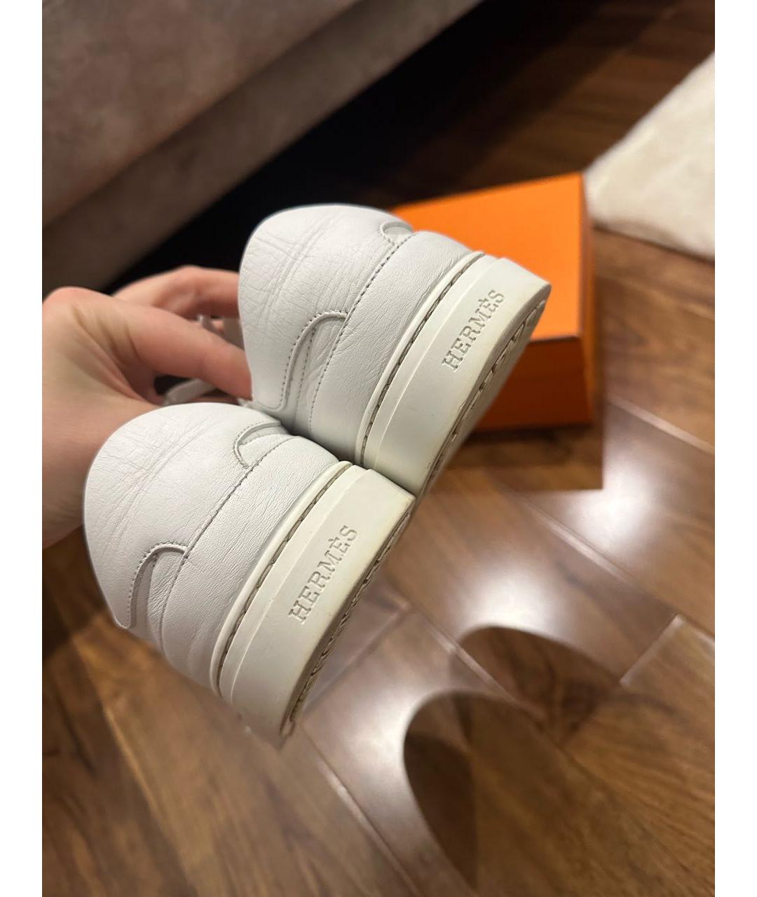 HERMES Белые кожаные кеды, фото 4