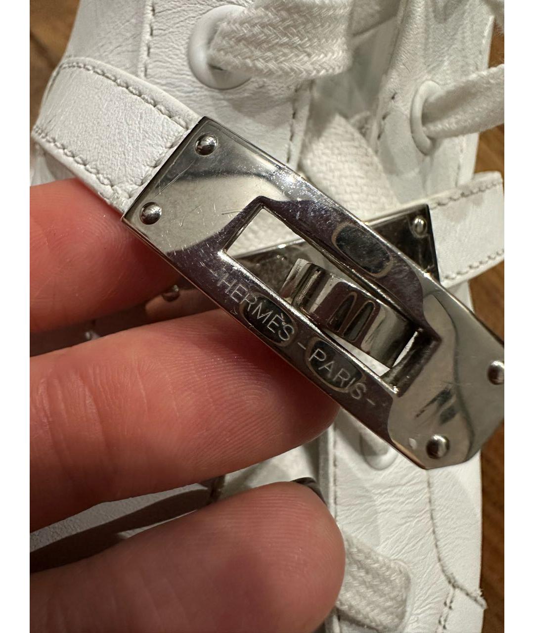 HERMES Белые кожаные кеды, фото 7