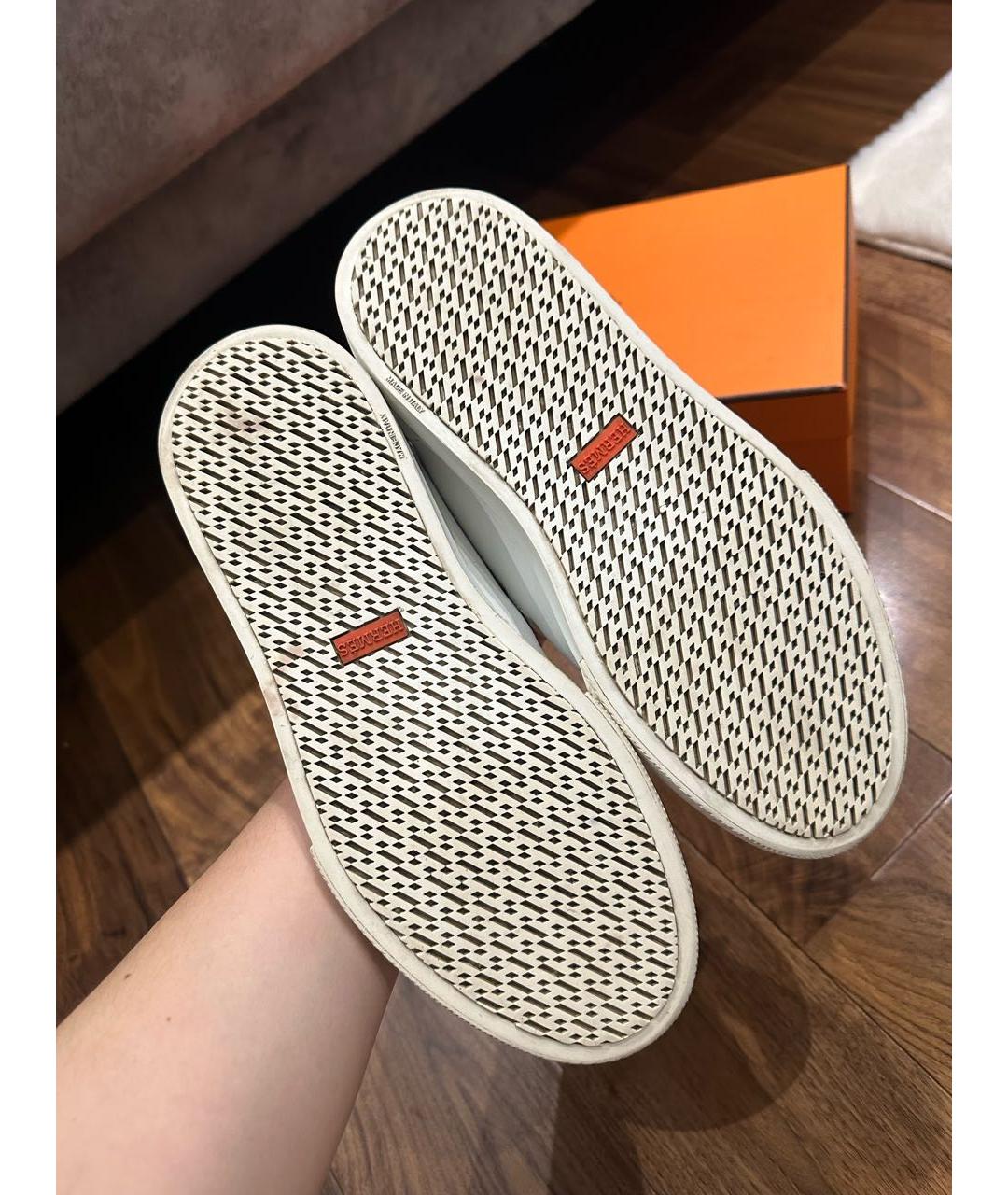 HERMES Белые кожаные кеды, фото 3