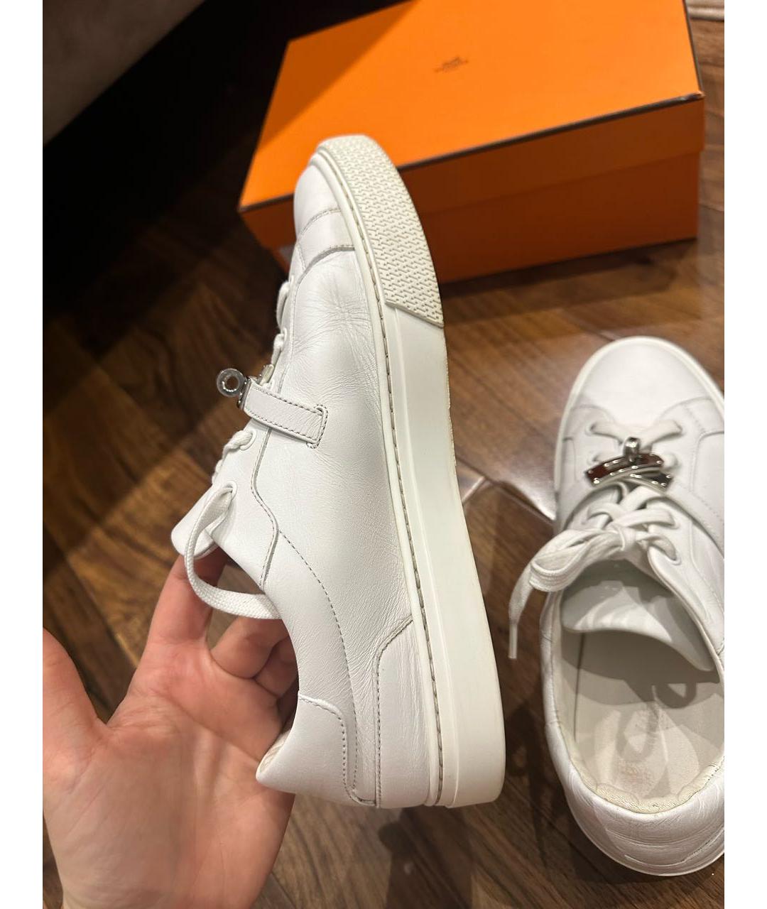 HERMES Белые кожаные кеды, фото 5