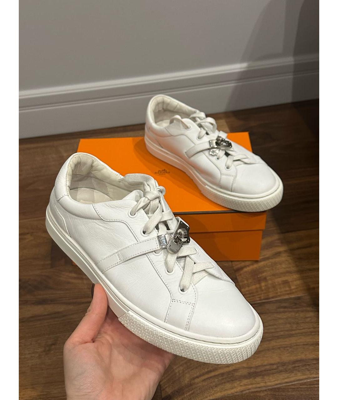 HERMES Белые кожаные кеды, фото 9