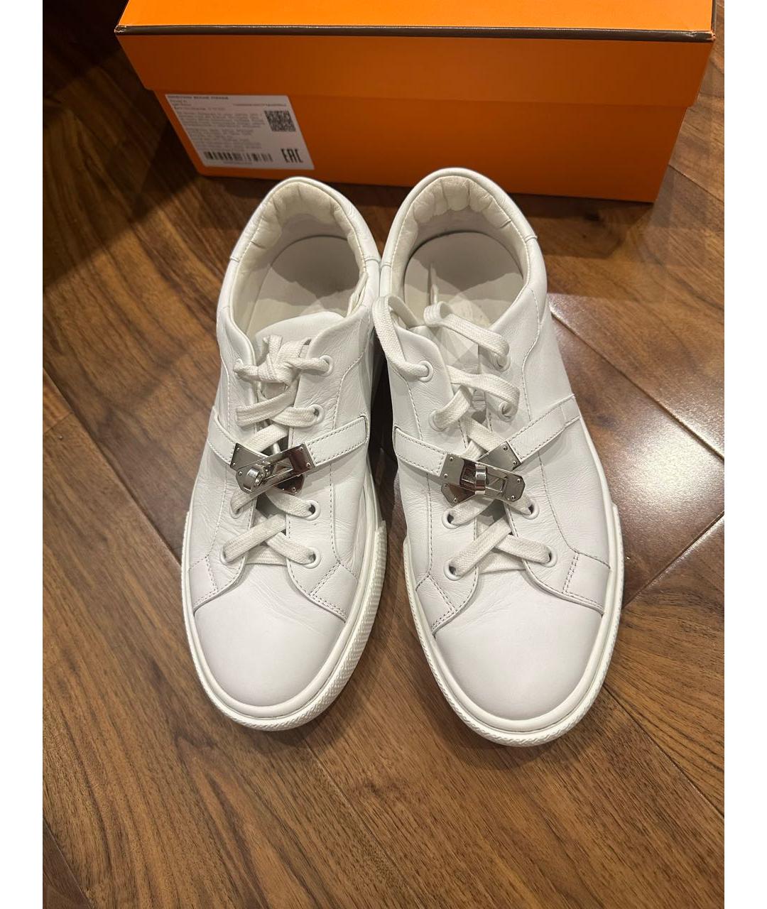 HERMES Белые кожаные кеды, фото 2