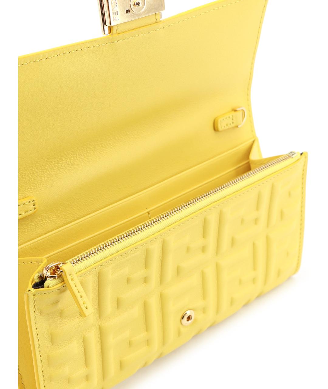 FENDI Желтая кожаная сумка с короткими ручками, фото 4
