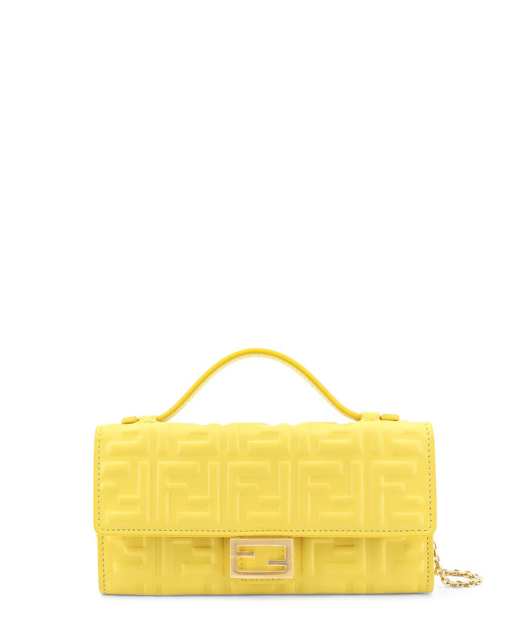 FENDI Желтая кожаная сумка с короткими ручками, фото 1