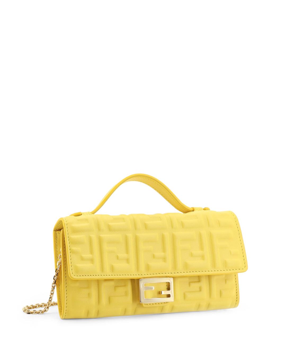 FENDI Желтая кожаная сумка с короткими ручками, фото 3