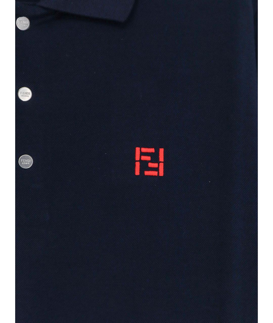 FENDI Темно-синее хлопковое поло с коротким рукавом, фото 3