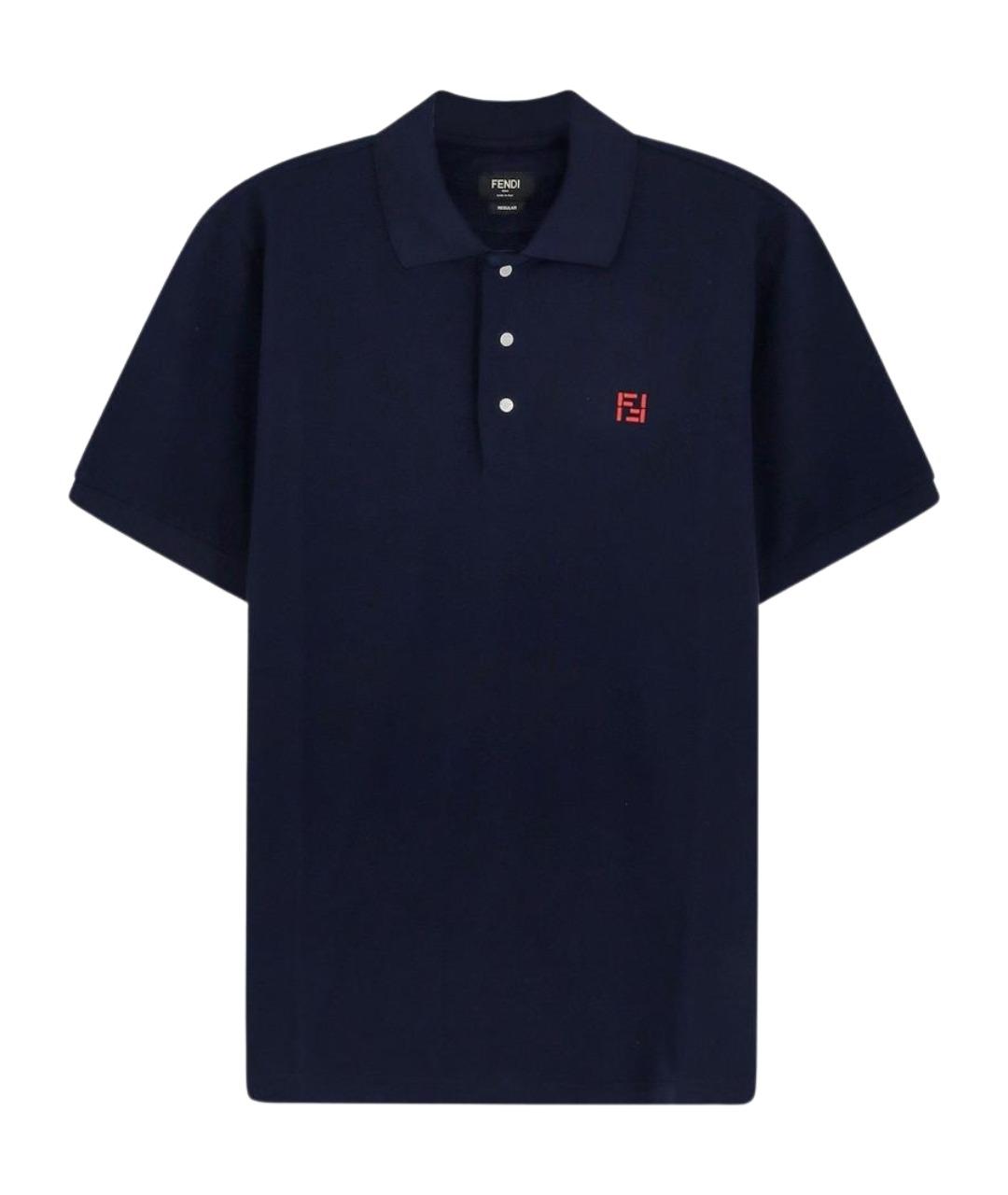 FENDI Темно-синее хлопковое поло с коротким рукавом, фото 1