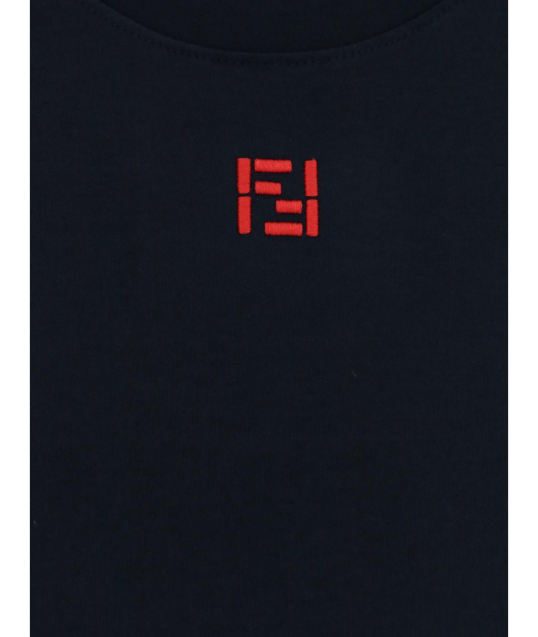 FENDI Темно-синяя хлопковая футболка, фото 3