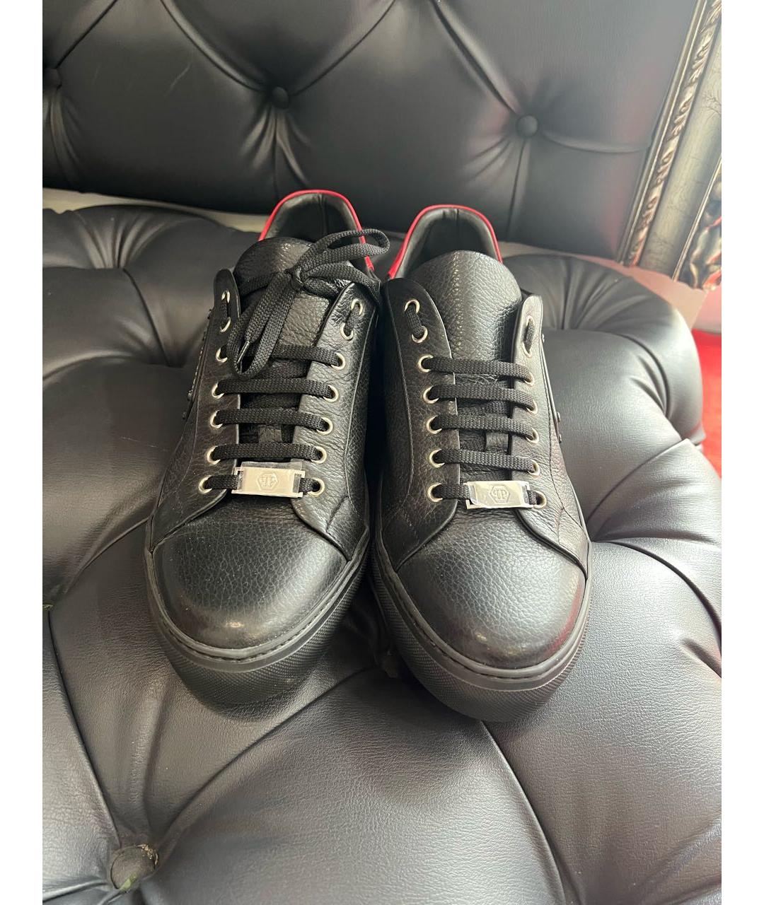 PHILIPP PLEIN Черные кожаные низкие кроссовки / кеды, фото 6