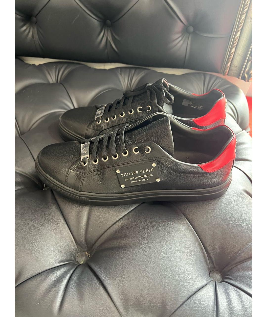 PHILIPP PLEIN Черные кожаные низкие кроссовки / кеды, фото 2